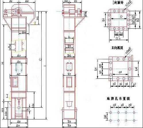 TH型斗式提升机外形结构示意图