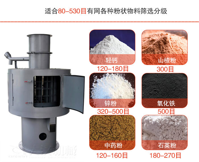 气流筛适合80-530目有网各种粉状物料筛选分级。